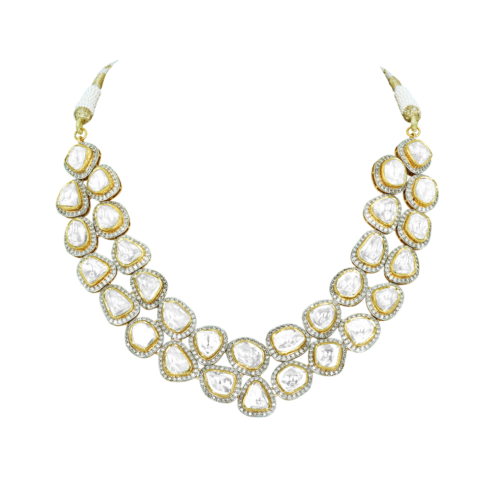 Layered Polki Diamond Necklace with Full-cut Halos